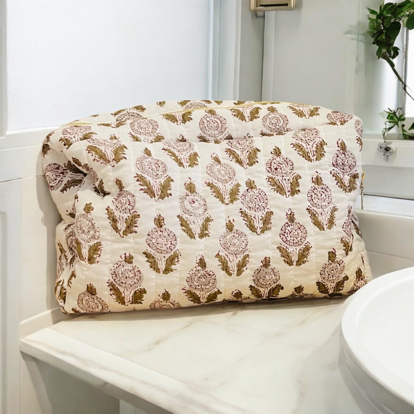 Pack Sac à Langer et Trousse de Toilette matelassé coton Block Print (broderie offerte)