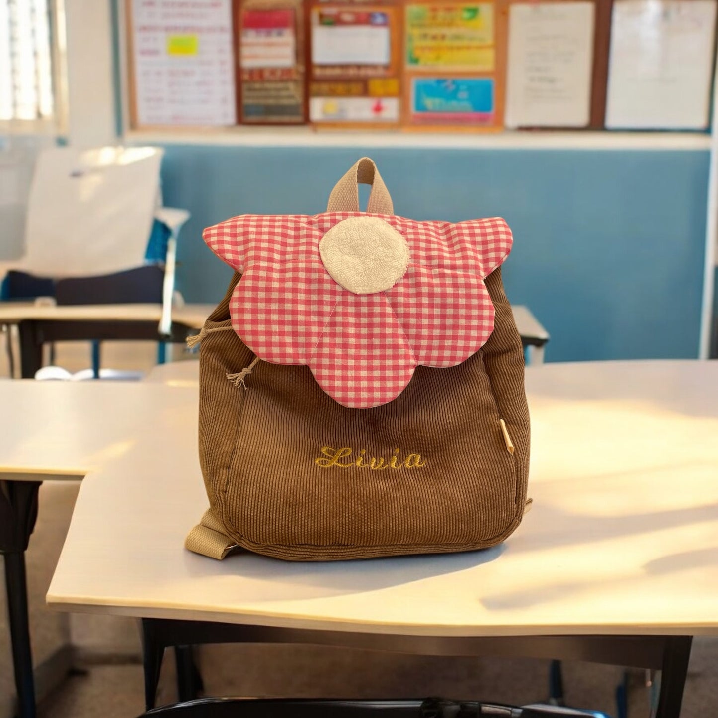 Sac à dos enfant rabat fleur personnalisable