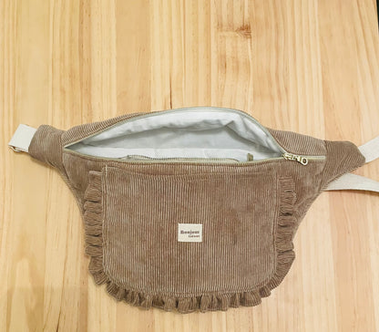 Sac Banane Velours beige Maman poche extérieure