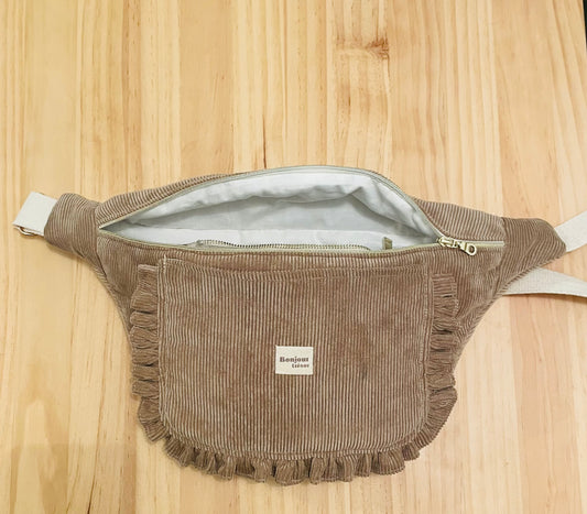 Sac Banane Velours beige Maman poche extérieure