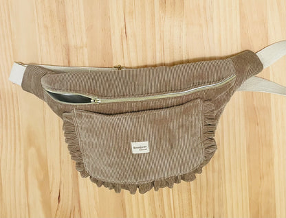 Sac Banane Velours beige Maman poche extérieure