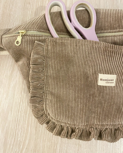 Sac Banane Velours beige Maman poche extérieure