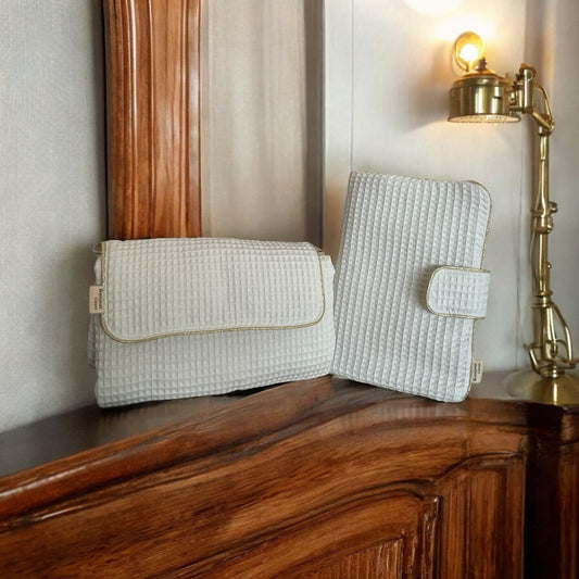 Pack Tapis et Pochette à langer nomade coton nid d’abeille